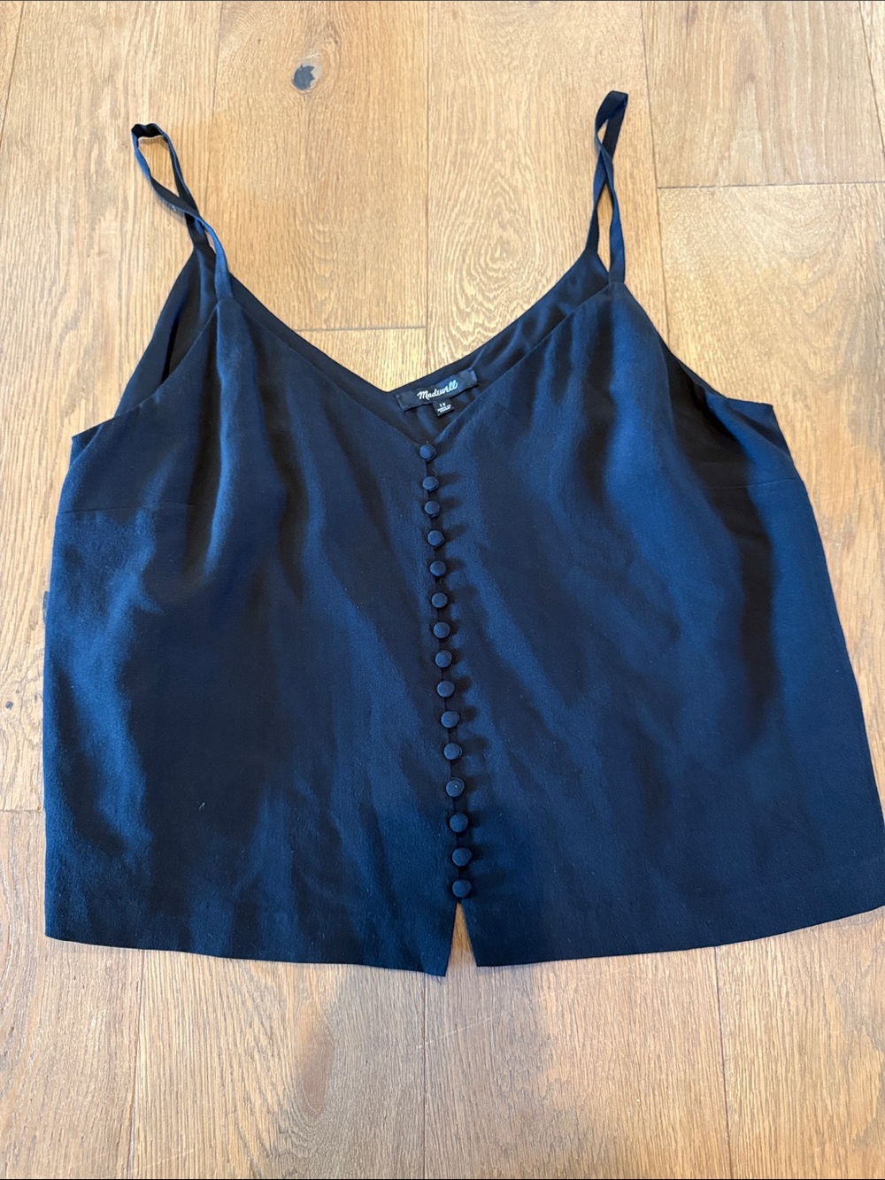 Madewell Silk Button-Down Cami in Black - 12